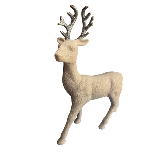 Glittery White Flocked Reindeer Figurine With Silver Antlers - Picture 4 of 8